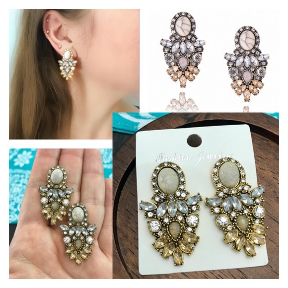 NEW!💎💙💎VINTAGE STYLE! CREAM MARBLING & CRYSTALS - Picture 2 of 8